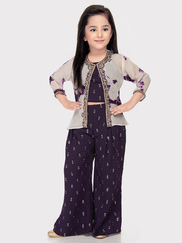 Girls Embellished Top & Palazzos with Jacket
