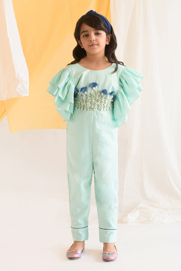 Blue Organic Cotton Jumpsuit For Girls